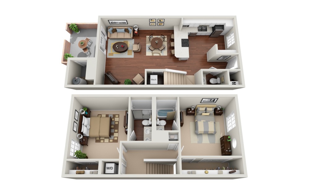 The Belmont Townhome - 2 bedroom floorplan layout with 2.5 bathrooms and 1458 square feet (The Belmont Townhome)